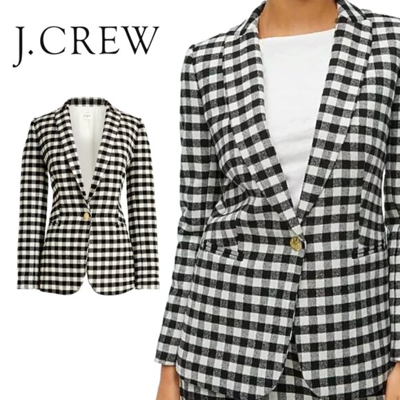 J. Crew Jackets & Blazers - J. Crew Womens Blazer 6 Medium Wool Blend Black & White Buffalo Plaid  Preppy
